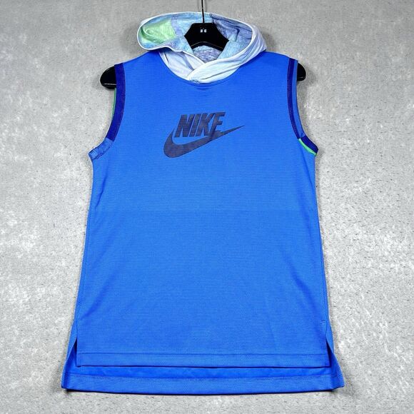 Nike Sleeveless Hoodie Boys Youth Size X-Large Mesh Blue White DD2741-402 - Picture 1 of 12